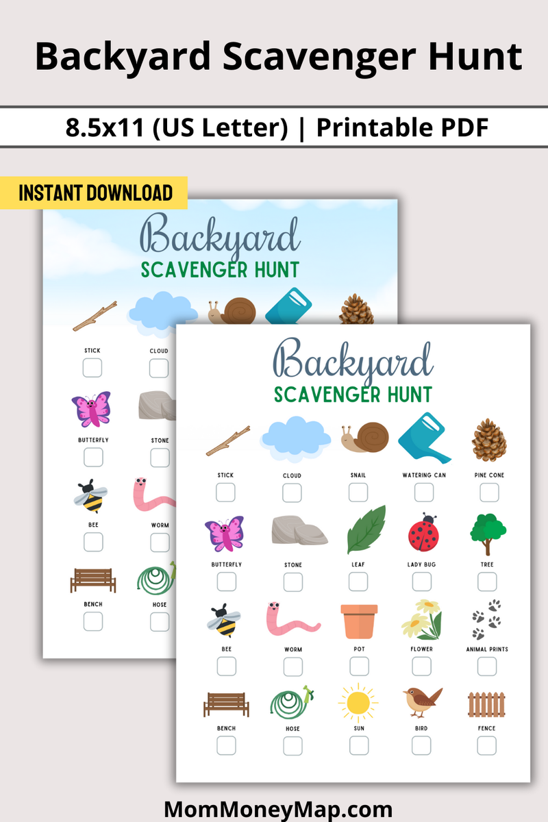 Backyard Scavenger Hunt Printable PDF Mom Money Map