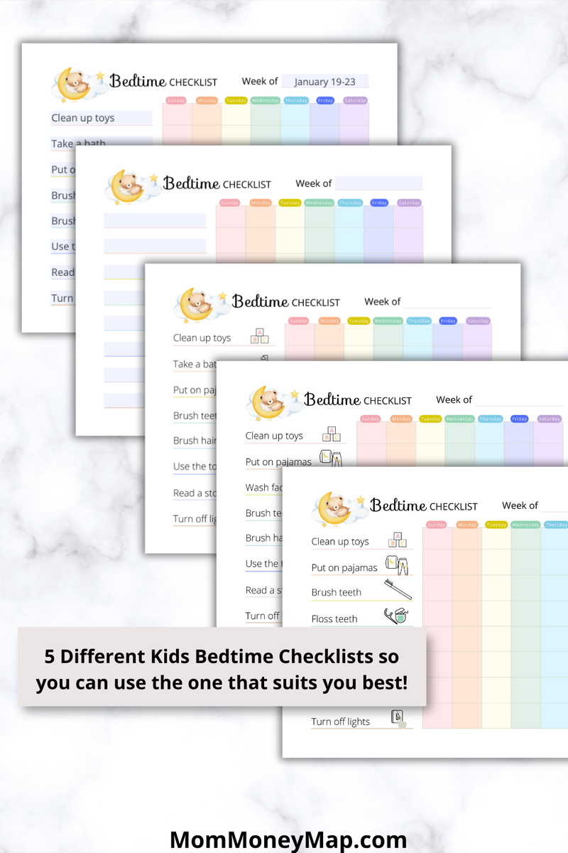 Colorful Kids Bedtime Checklist Printable PDF | Night Routine Chart ...