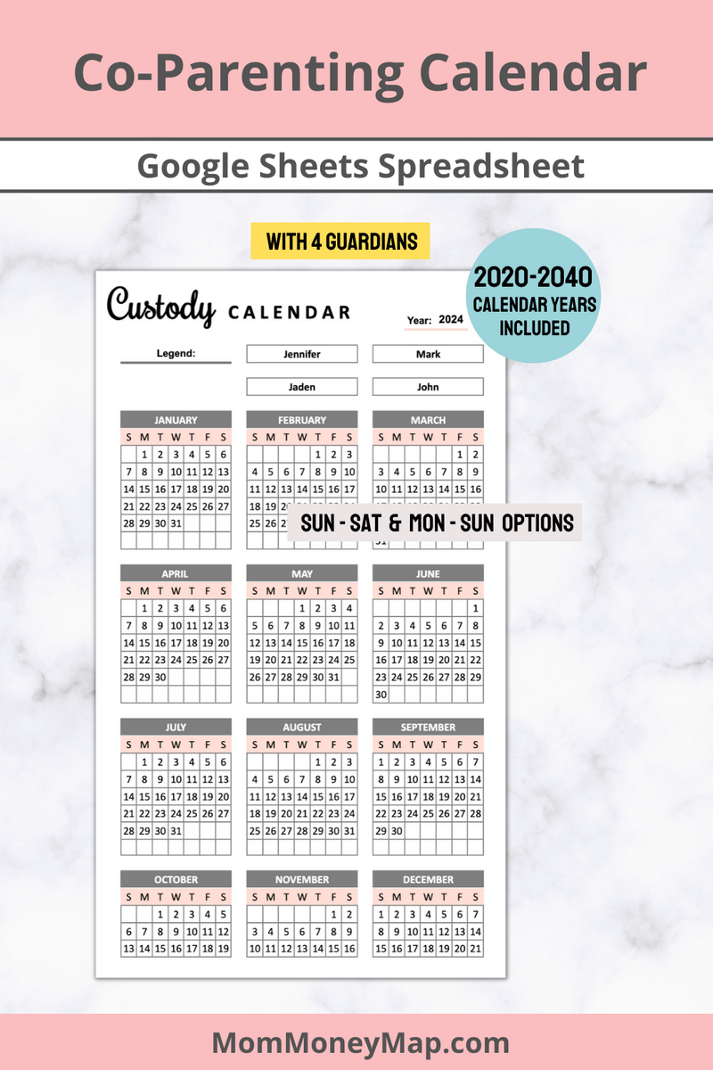 4 Guardians Co-Parenting Calendar Google Sheets Spreadsheet – Mom Money Map 4-guardians-co-parenting-calendar-google-sheets-spreadsheet-mom-money-map