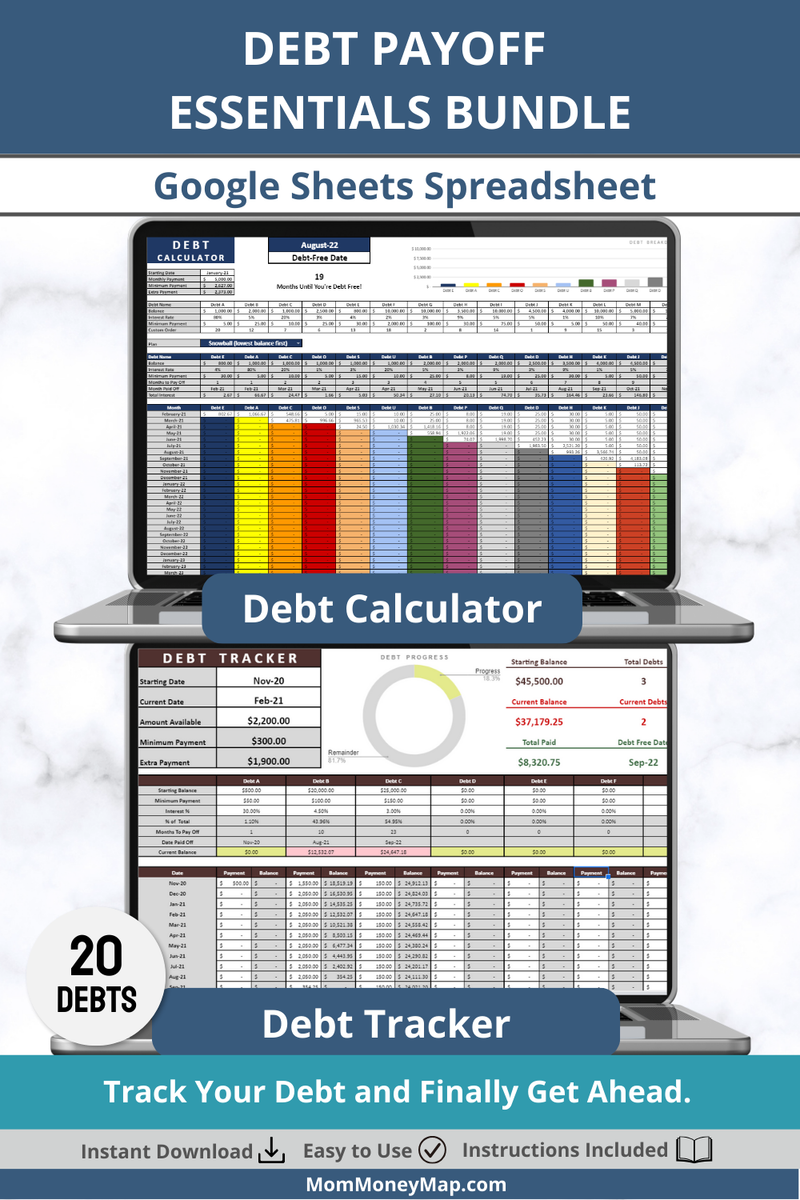 Debt Payoff Essentials Spreadsheet Bundle Google Sheets Debt Tracker