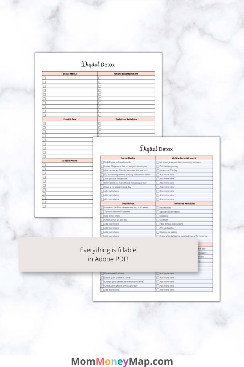 Digital Detox Printable PDF Mom Money Map
