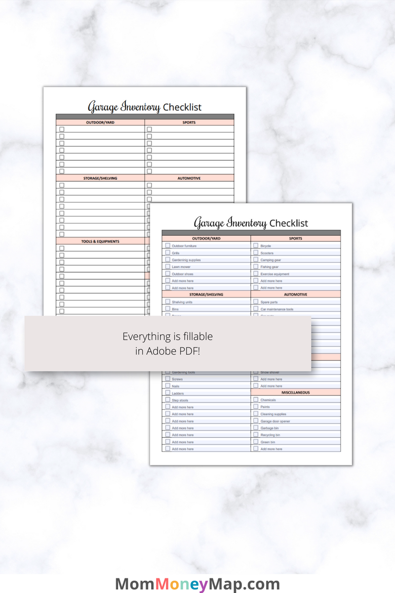 Garage Inventory Checklist Printable PDF – Mom Money Map