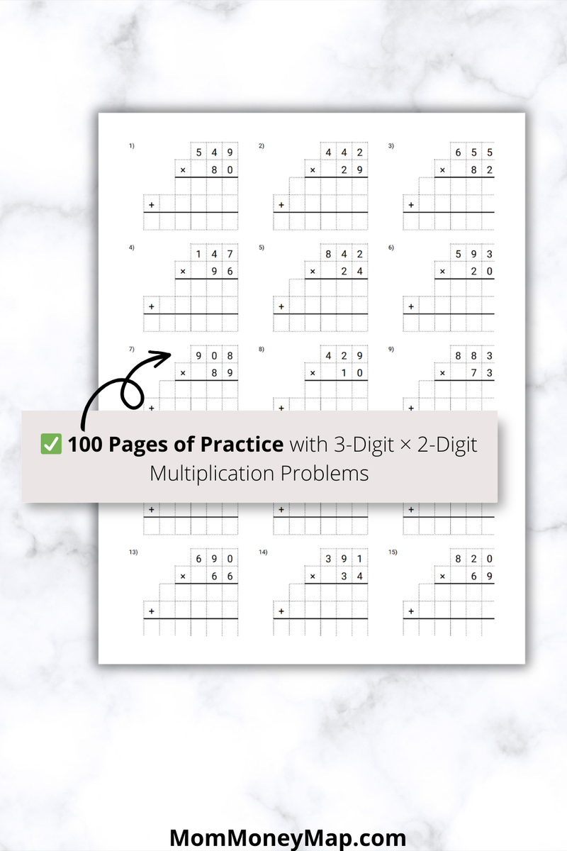 Multiplication 3 Digits by 2 Digits – 100 Pages Printable PDF – Mom ...