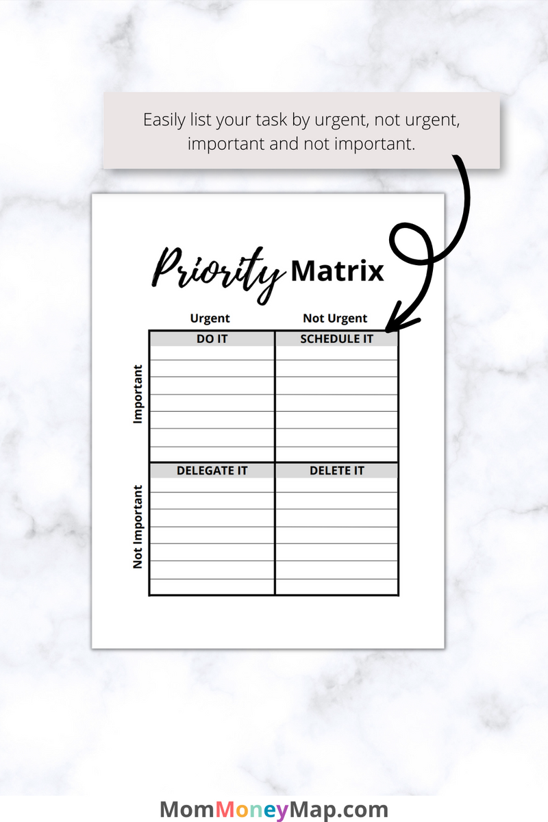 Eisenhower Matrix Printable PDF – Prioritize Tasks Effectively – Mom Money  Map, image size:800x1200