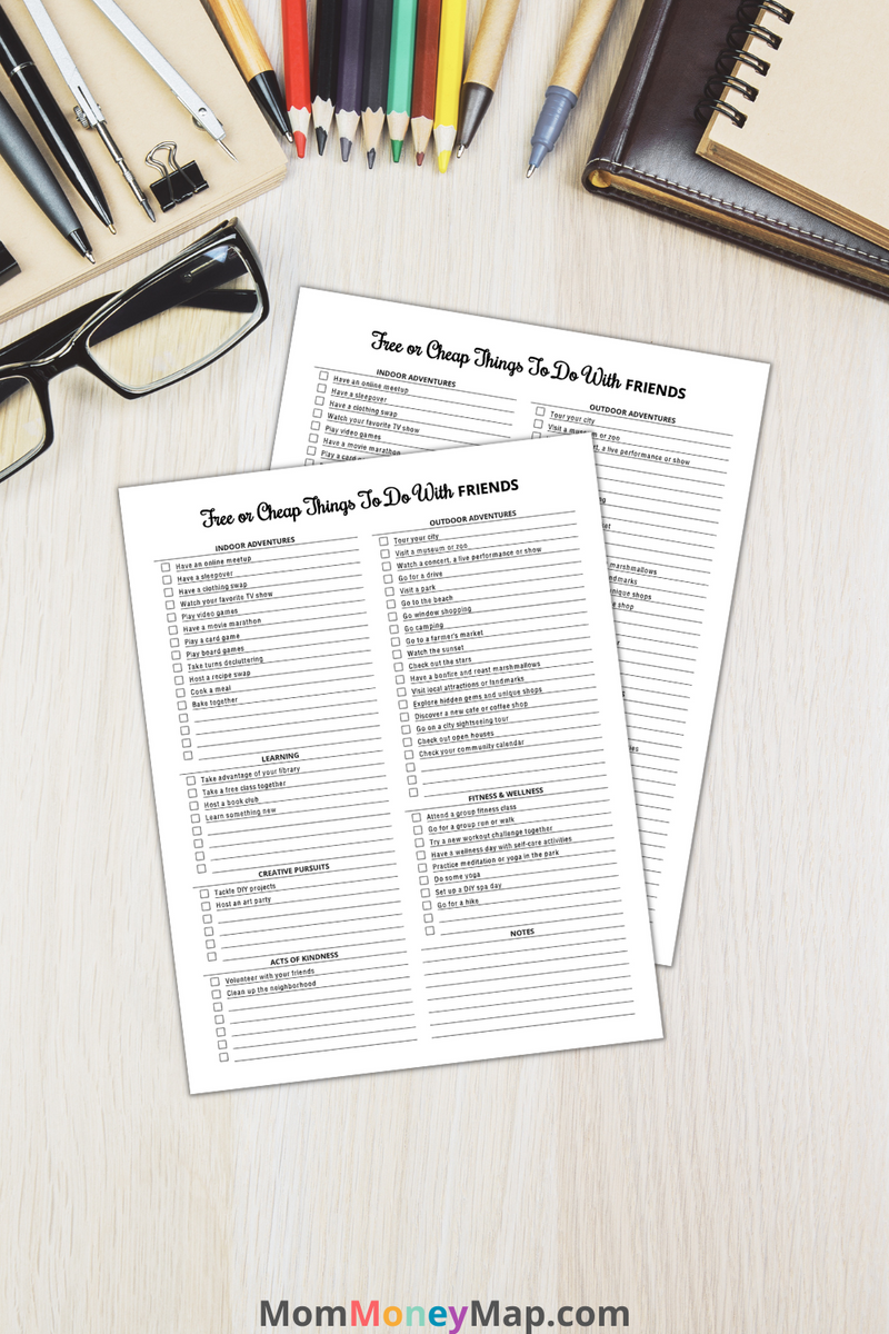Free or Cheap Things To Do With Friends Printable PDF