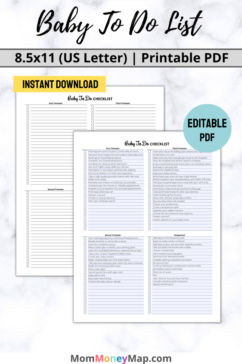 baby-to-do-checklist-printable-pdf-mom-money-map for Free Printable Birth Plan Template Baby To Do Checklist Printable PDF – Mom Money Map for Free Printable Birth Plan Template