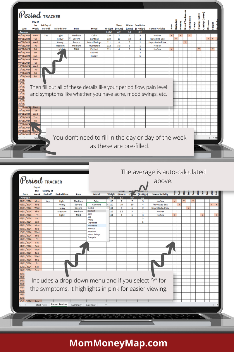 Period Tracker Excel Spreadsheet Mom Money Map period-tracker-excel-spreadsheet-mom-money-map