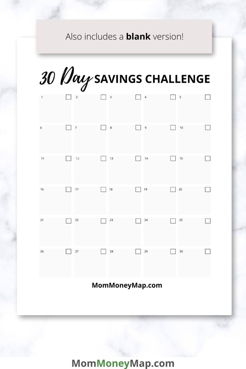 30 Day Savings Challenge Printable PDF Mom Money Map