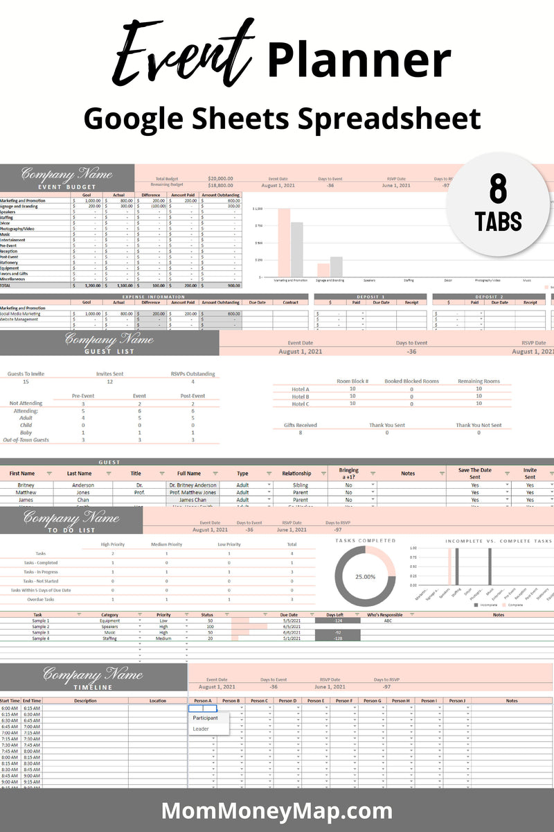 Event Planner Google Sheets Spreadsheet Mom Money Map Event Planner Google Sheets Spreadsheet Mom Money Map