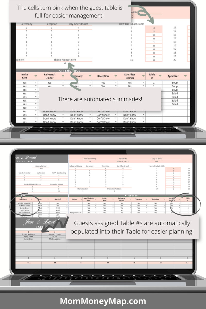 Wedding Planner Google Sheets Spreadsheet - Pink – Mom Money Map