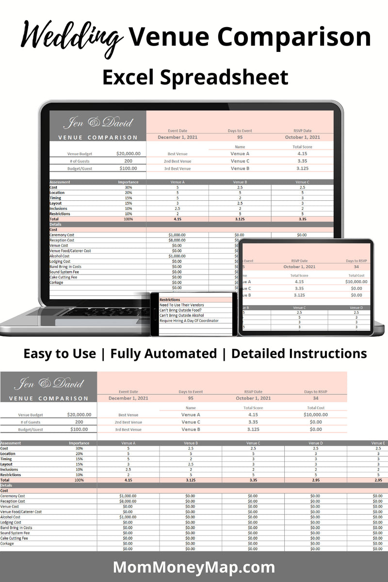 Wedding venue excel template 60 photos