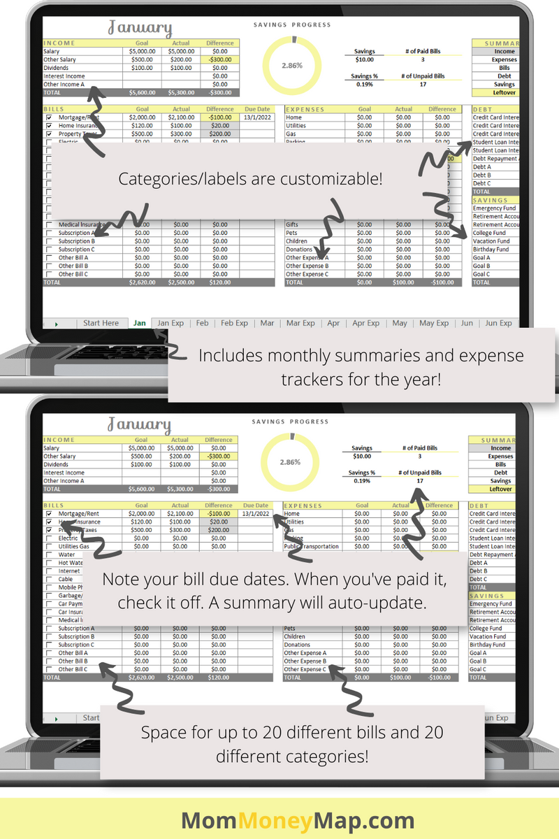Monthly And Annual Budget Excel Spreadsheet Template Yellow Mom monthly-and-annual-budget-excel-spreadsheet-template-yellow-mom