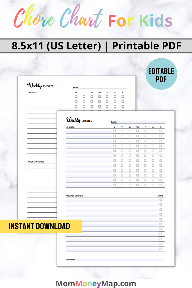 Chore Chart Printable PDF – Mom Money Map