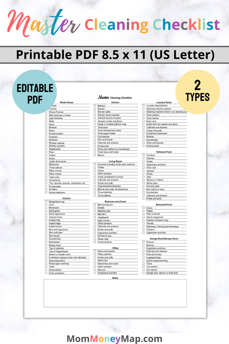 Master Cleaning Checklist Printable PDF