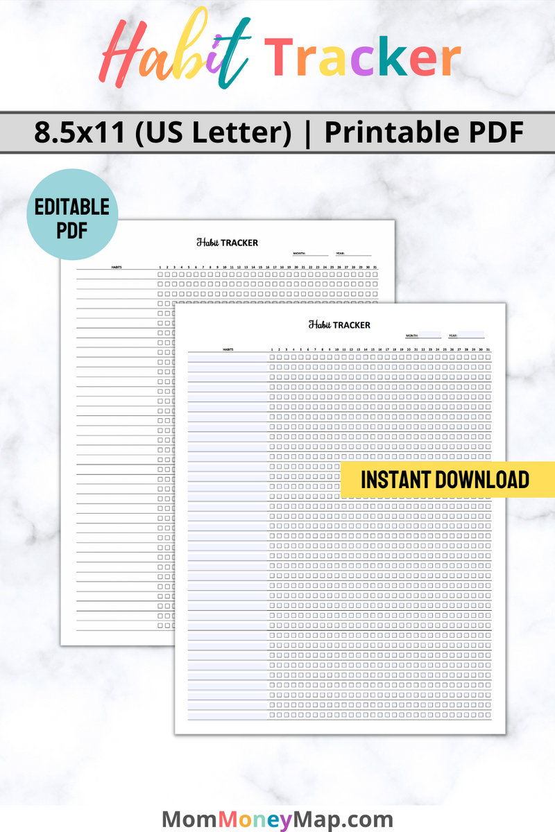 Habit Tracker Editable PDF  Habit tracker printable, Habit tracker, Habits