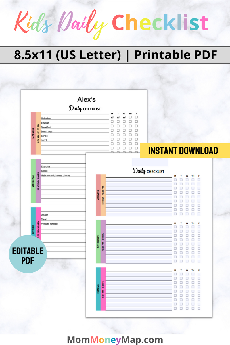 checklist template for kids