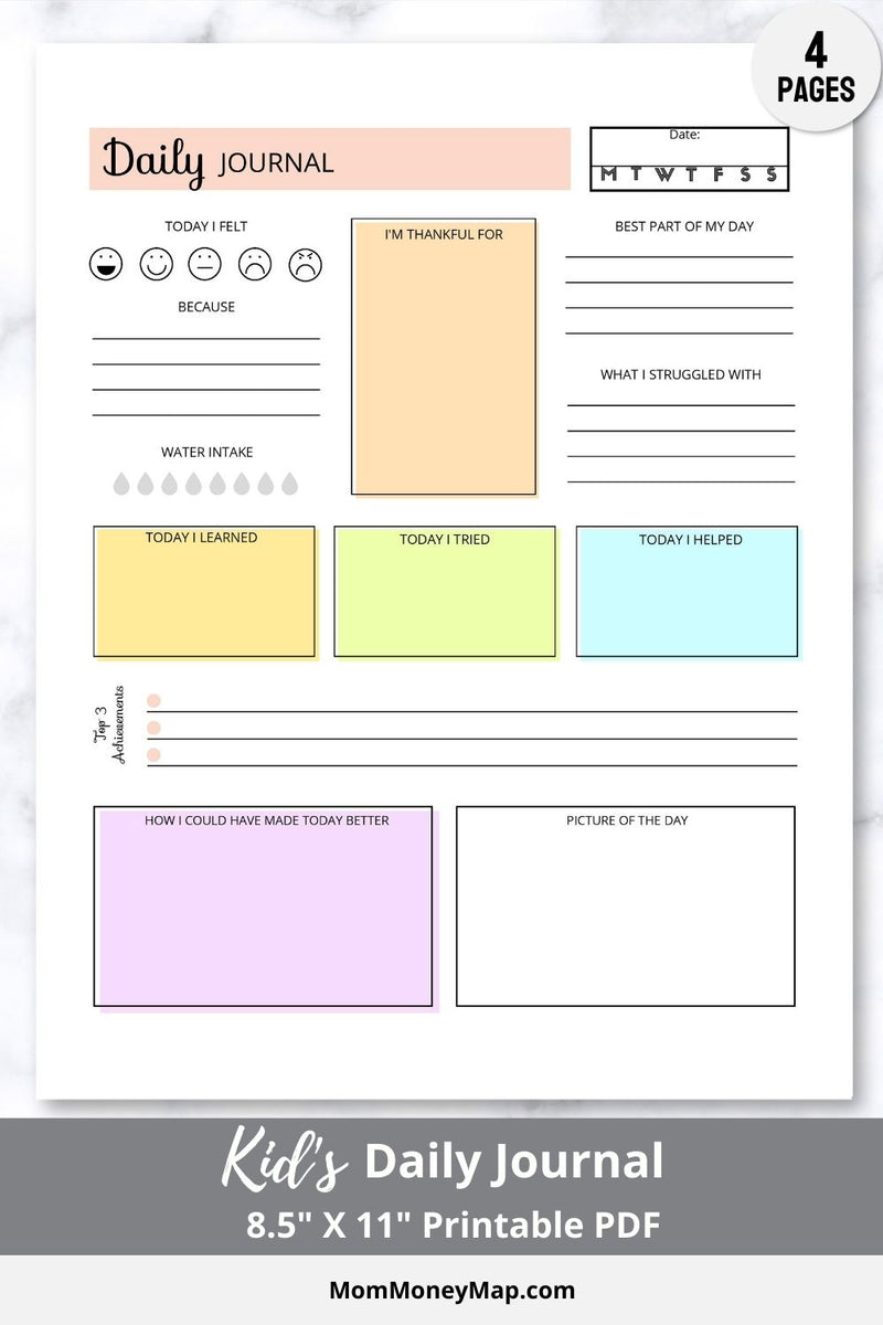 Kids Journal Pages Printable PDF – Mom Money Map