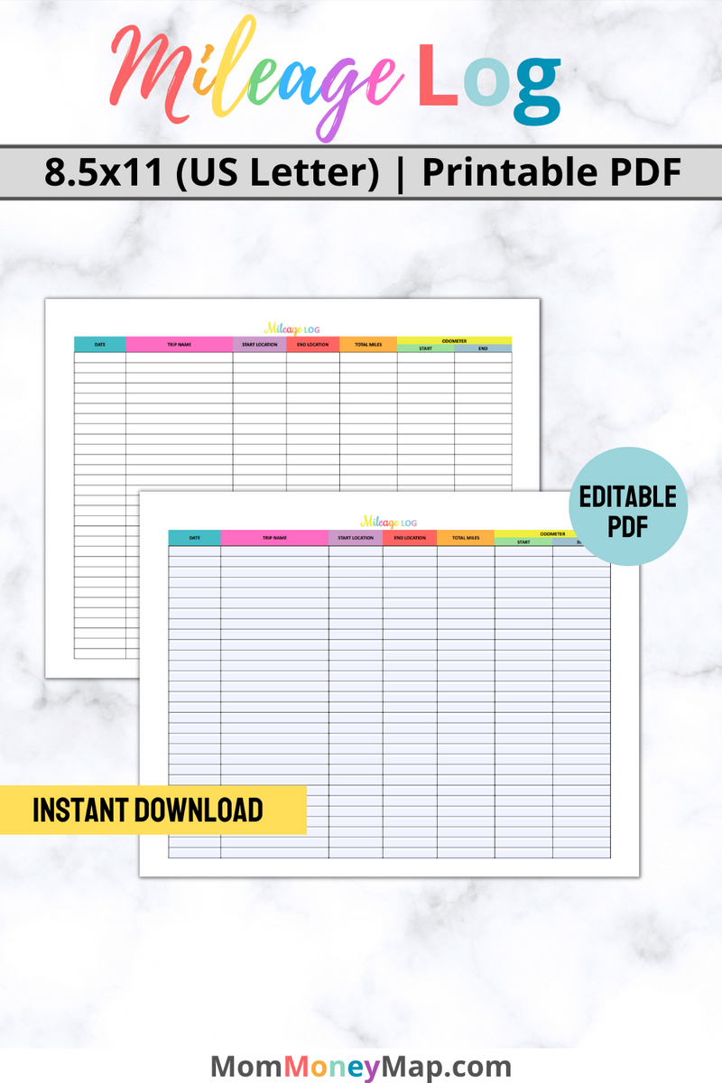 mileage-log-printable-pdf-multi-color-mom-money-map for Pdf Free Printable Mileage Log Form Mileage Log Printable PDF - Multi-Color – Mom Money Map for Pdf Free Printable Mileage Log Form