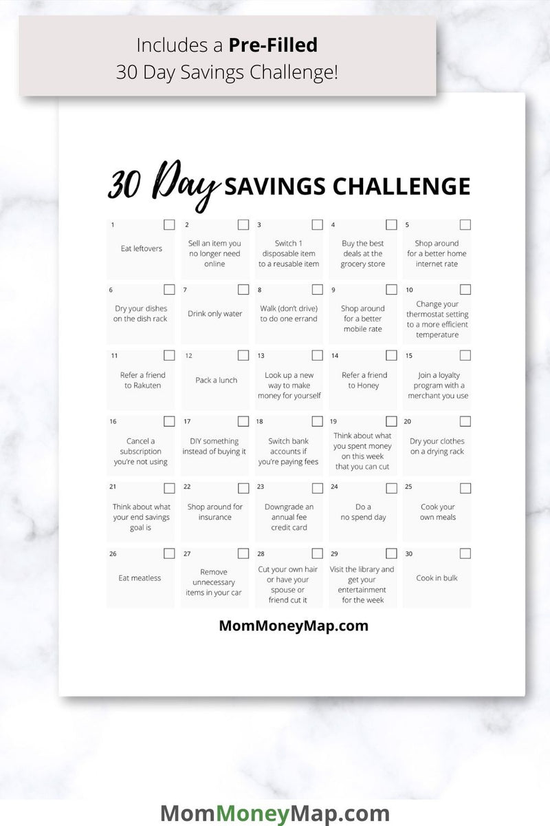 30 Day Savings Challenge Printable PDF – Mom Money Map