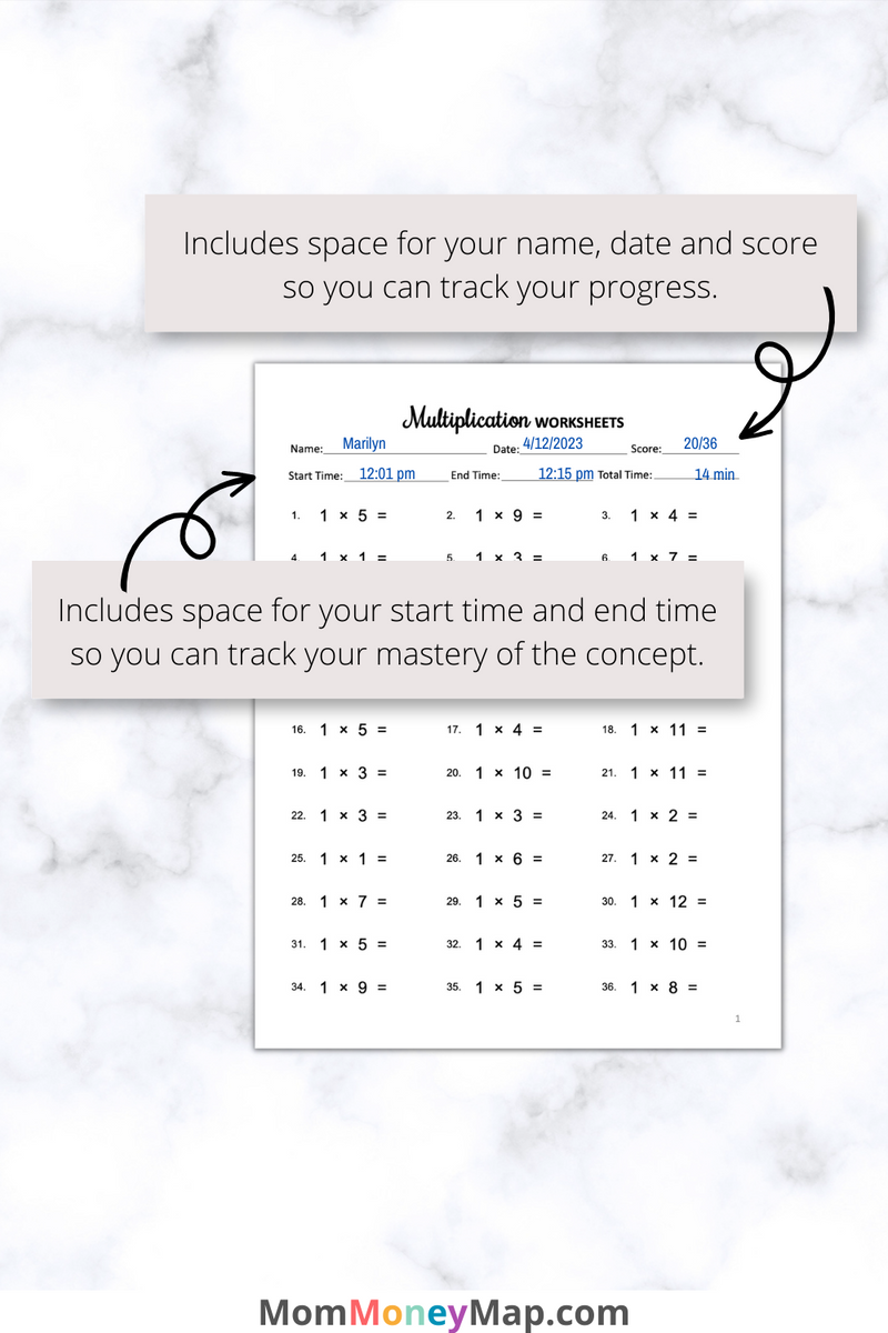 Multiplication Worksheets Printable PDF – Mom Money Map