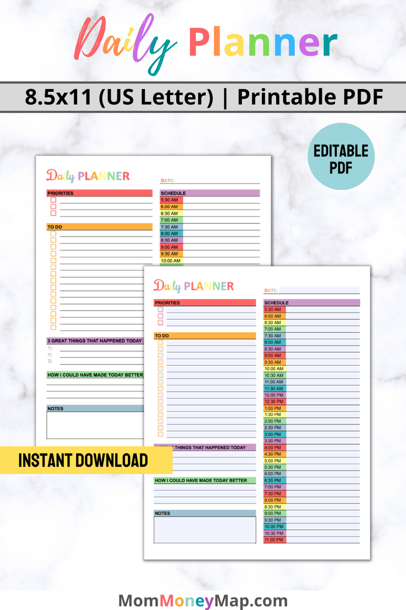 Daily Planner Printable PDF - Multi-Color – Mom Money Map daily-planner-printable-pdf-multi-color-mom-money-map