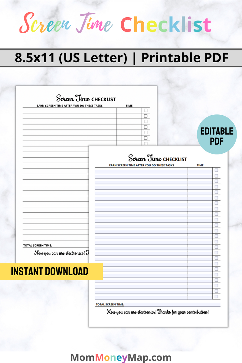 Screen Time Checklist Printable PDF – Mom Money Map screen-time-checklist-printable-pdf-mom-money-map