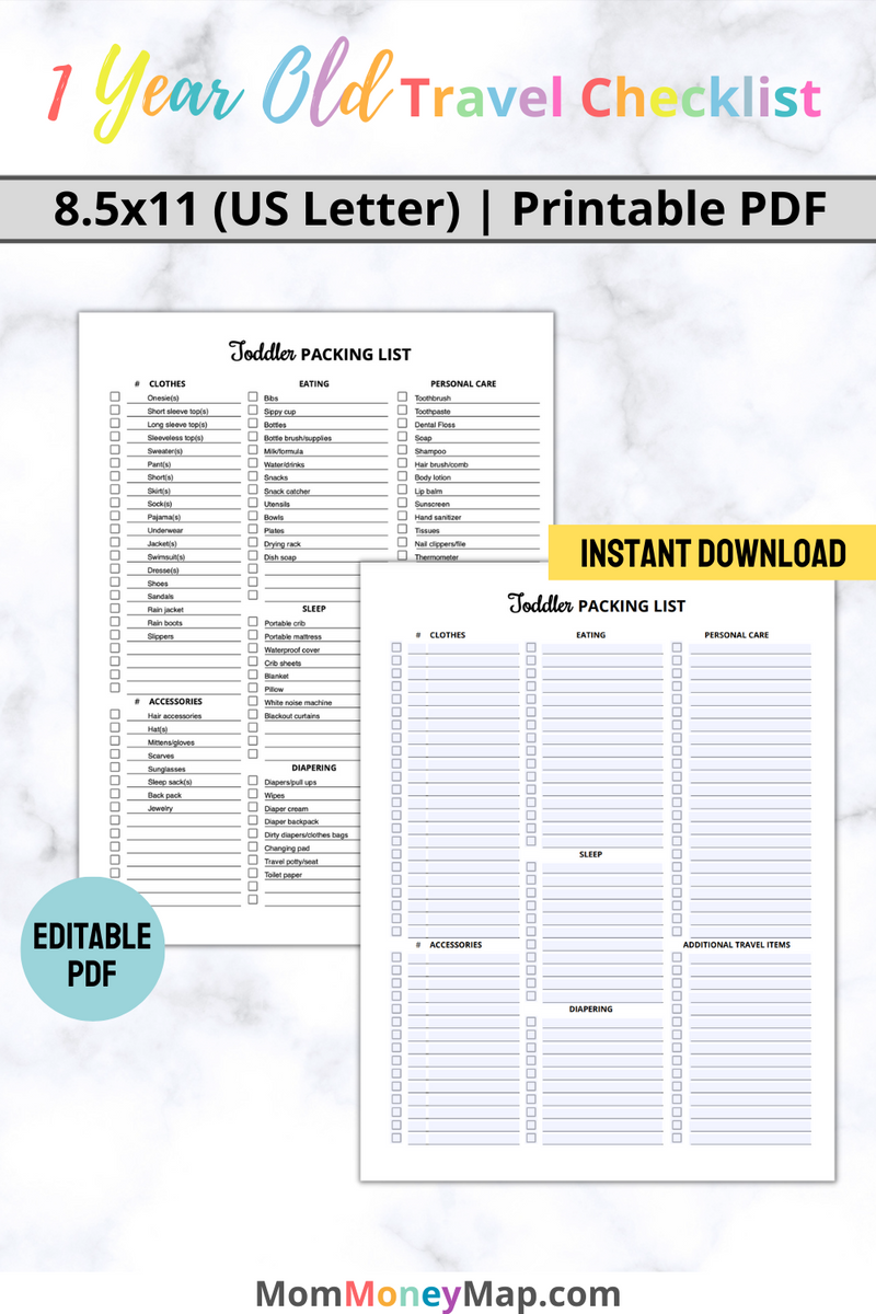 Toddler Packing List Printable PDF – Mom Money Map