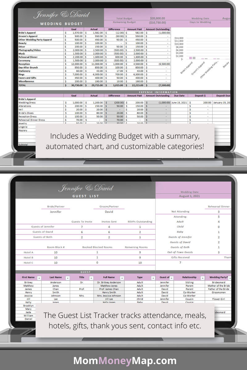 Wedding Planner Excel – Purple Budget, Guest List & Timeline – Mom ...