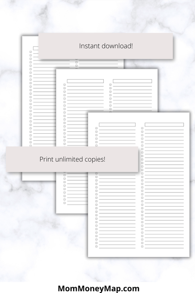 Blank Checklist Printable PDF A4 – 2 Categories for Organization – Mom ...