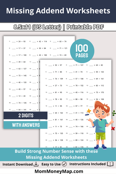 Math Maps Addends Missing Addend (2-Digits + 2-Digits) - 100 Pages Printable PDF – Mom ...