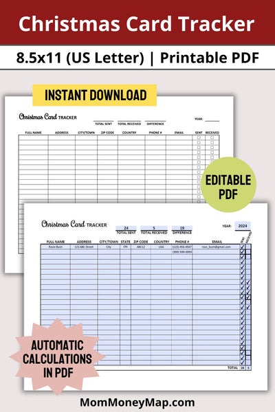 Christmas Card Tracker Printable PDF