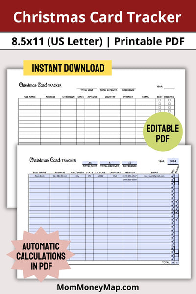 Card tracking printable