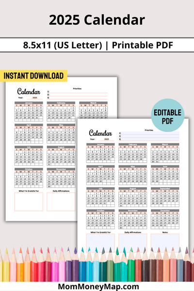 minimalist 2025 calendar printable pdf