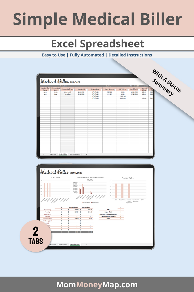 Simple Medical Biller Excel Spreadsheet – Mom Money Map
