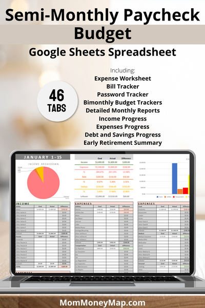 Semi-Monthly Budget Google Sheets Spreadsheet – Mom Money Map