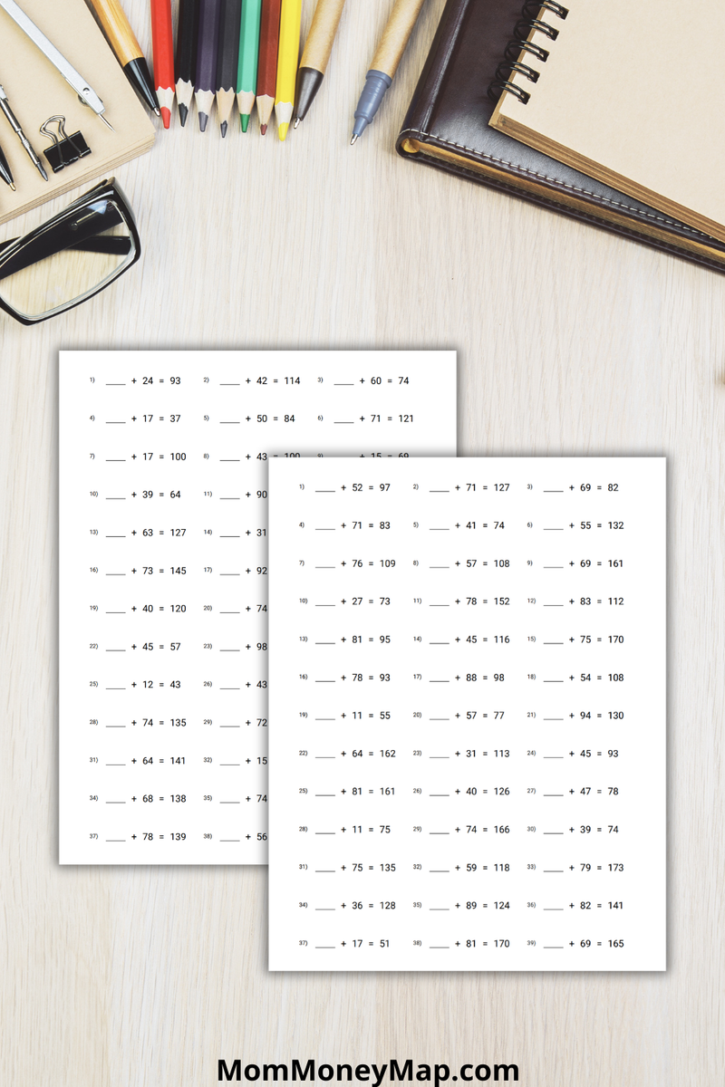 Missing Addend (2-Digits + 2-Digits) - 100 Pages Printable PDF – Mom ...