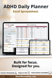 ADHD daily planner Excel spreadsheet for adults
