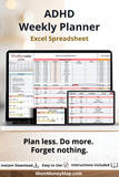 Excel weekly planner template for ADHD focus and planning
