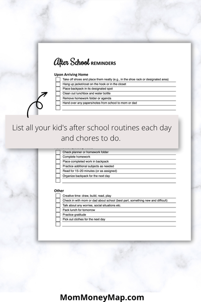 After School Routine Printable PDF for Kids, Students & Parents – Mom ...