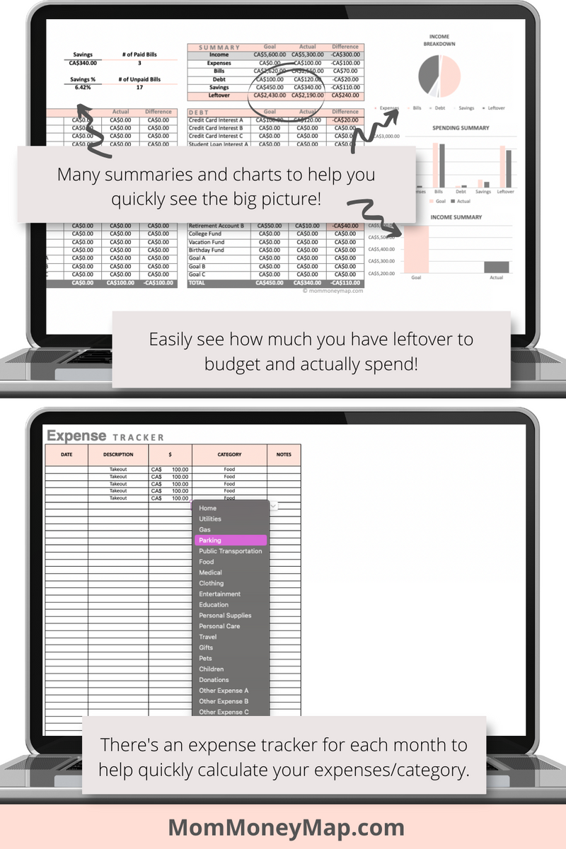 Apple Numbers Budget Template - Monthly & Annual Summaries (20 Bills ...