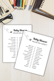 would she rather baby shower game printable