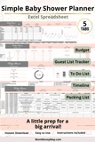 simple baby shower planner Excel spreadsheet digital download
