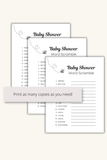 word scramble game for baby shower