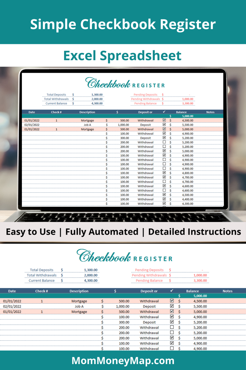 Check Spreadsheet Simple Checkbook Register Excel Spreadsheet for Budget & Expenses – Mom ...