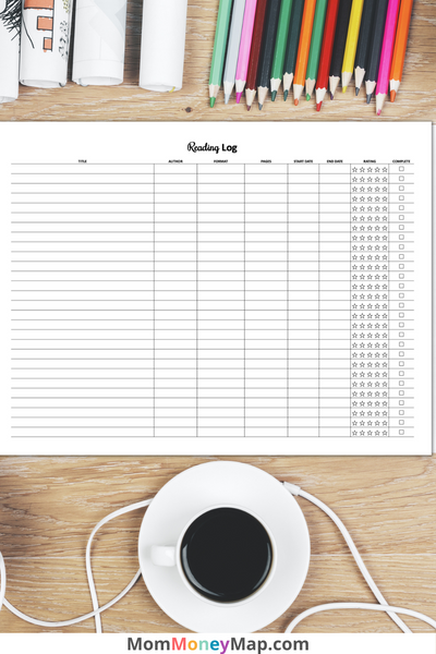 Reading Log Printable PDF Mom Money Map