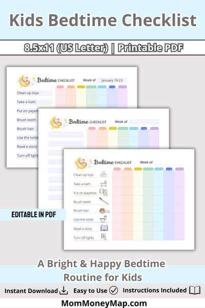 Bedtime Checklist.pdf Colorful Kids Bedtime Checklist Printable PDF | Night Routine Chart ...