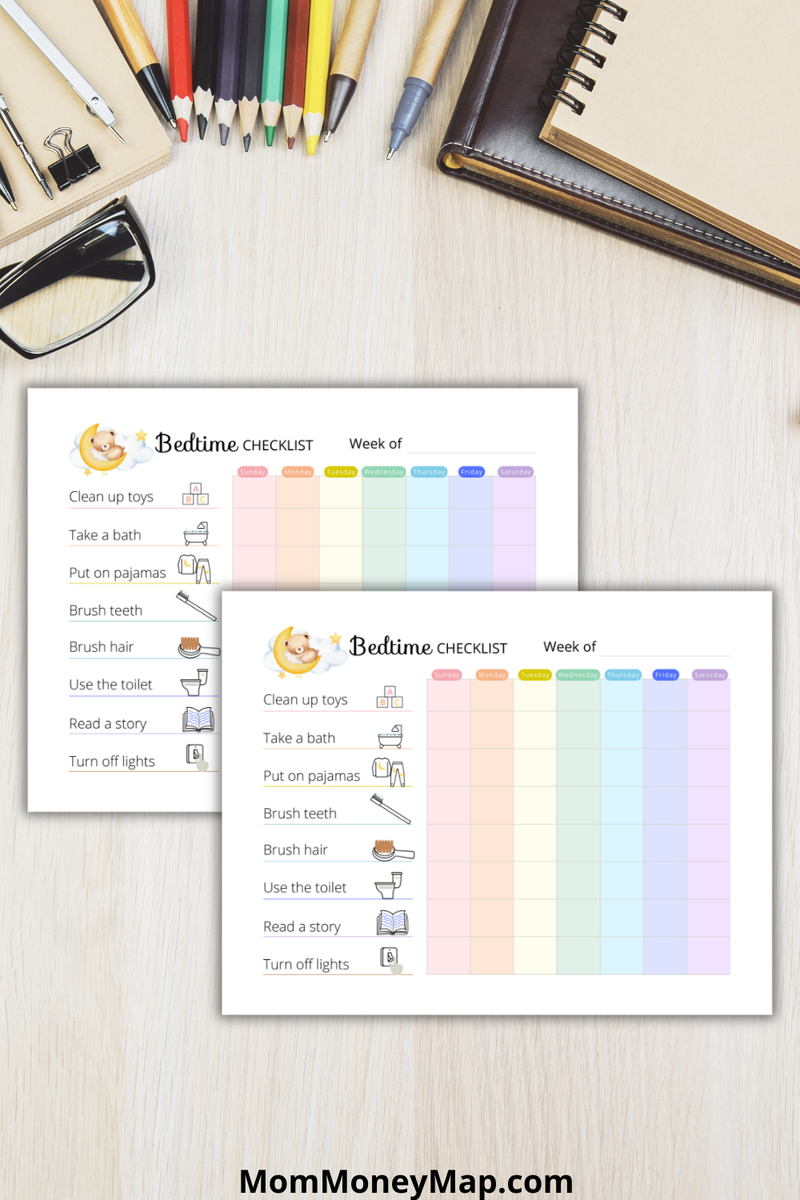 Colorful Kids Bedtime Checklist Printable PDF | Night Routine Chart ...