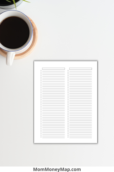 Checklist Rows Blank Checklist Printable PDF – 2 Columns, 40 Rows for Organization ...