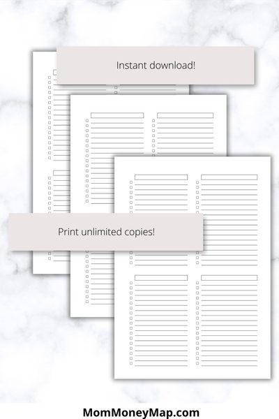 Blank Checklist Printable Pdf A5 Mom Money Map