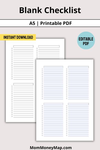 Icon A5 Checklist.pdf Blank Checklist Printable PDF A5 for Tasks, To-Do Lists & Planning ...